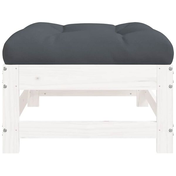 vidaXL Garden Footstool with Cushion White Solid Wood Pine