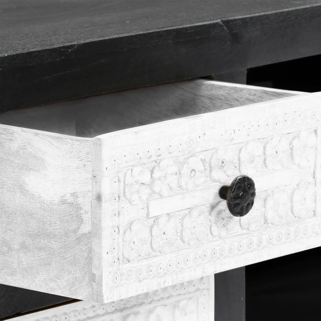 vidaXL Hand Carved TV Cabinet Grey&White 120x30x40 cm Solid Wood Mango