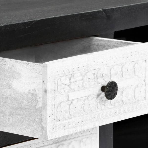 vidaXL Hand Carved TV Cabinet Grey&White 120x30x40 cm Solid Wood Mango