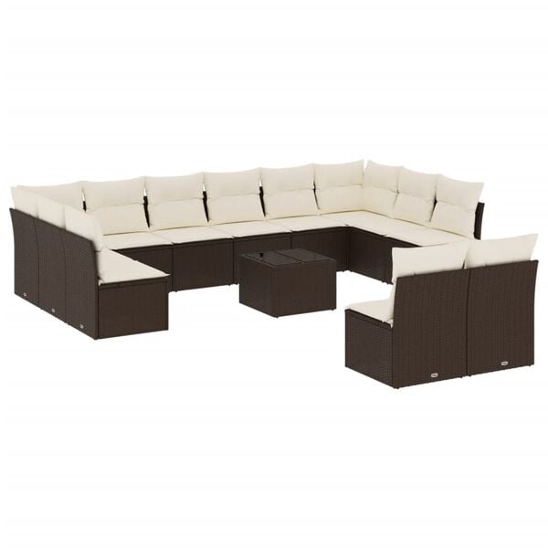 vidaXL 13 Piece Garden Sofa Set with Cushions Brown Poly Rattan