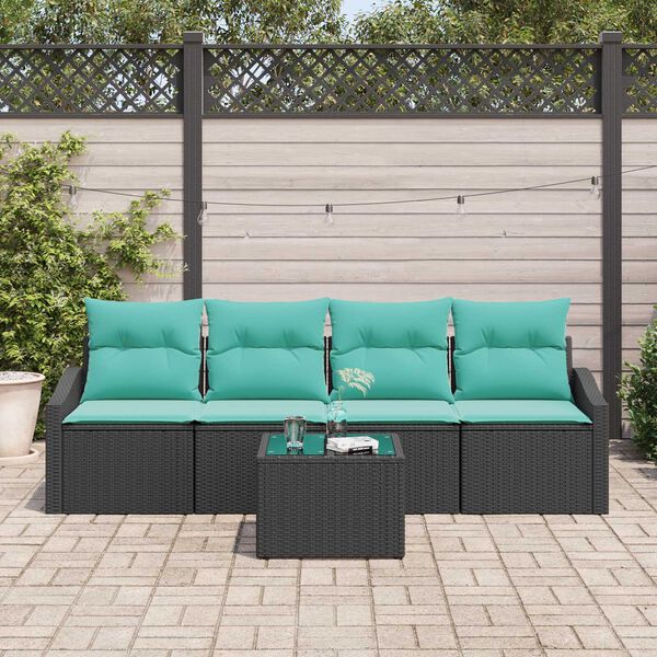 vidaXL 5 Piece Garden Sofa Set with Cushions Black Poly Rattan