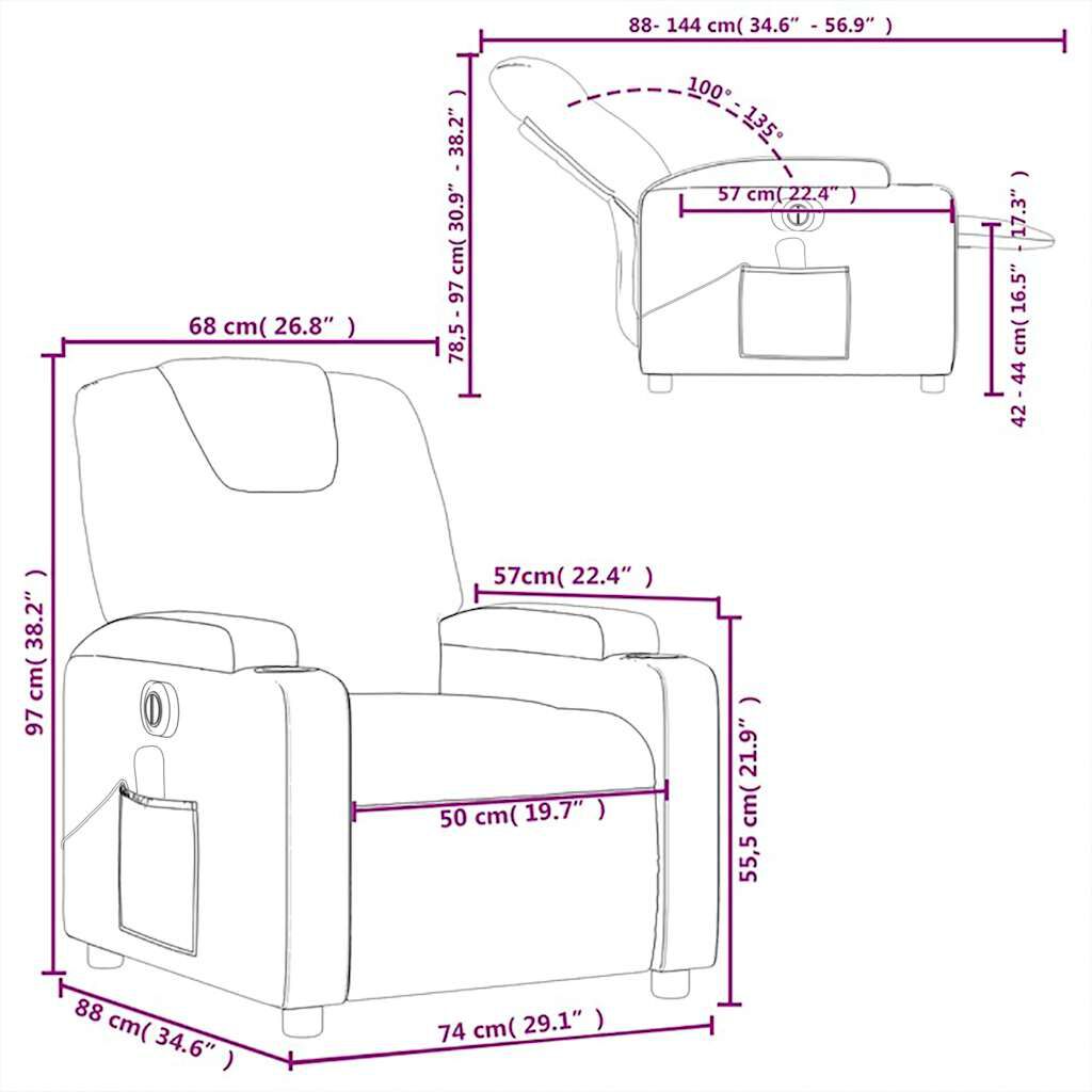 vidaXL Electric Massage Recliner Chair Dark Grey Fabric