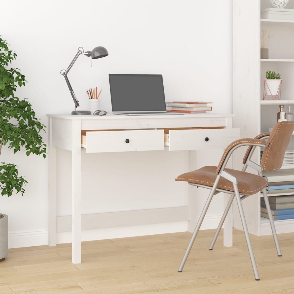 vidaXL Desk with Drawers White 100x50x78 cm Solid Wood Pine