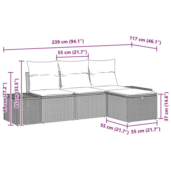 vidaXL 4 Piece Garden Sofa Set with Cushions Black Poly Rattan