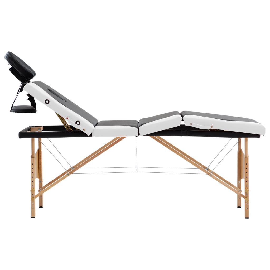 vidaXL Foldable Massage Table 4 Zones Wood Black and White