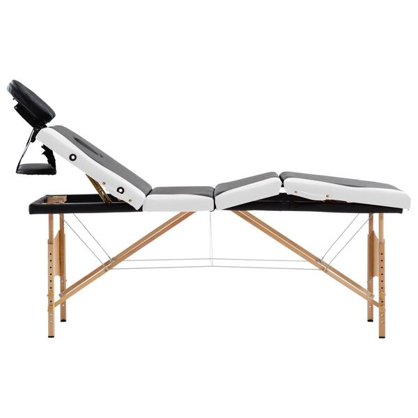 vidaXL Foldable Massage Table 4 Zones Wood Black and White