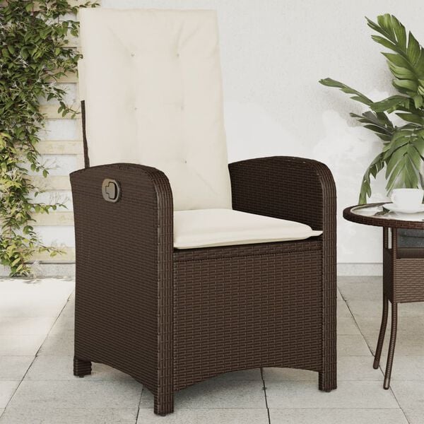 vidaXL Reclining Garden Chairs 2 pcs with Cushions Brown Poly Rattan
