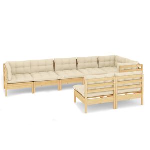 vidaXL 8 Piece Garden Lounge Set with Cream Cushions Solid Pinewood