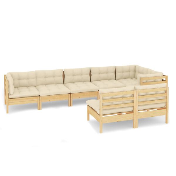 vidaXL 8 Piece Garden Lounge Set with Cream Cushions Solid Pinewood
