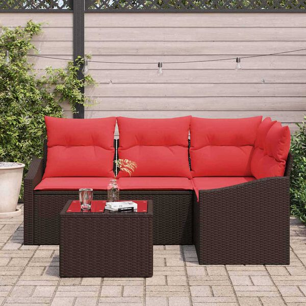 vidaXL Sofa Set with Cushion 5 pcs Brown Poly Rattan