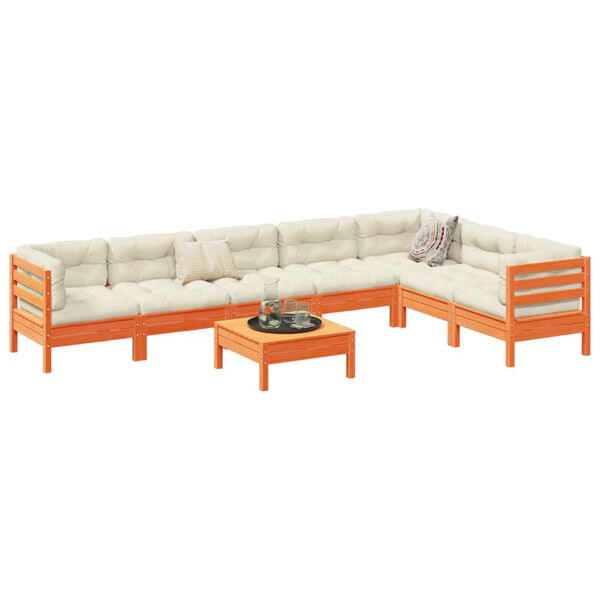 vidaXL 8 Piece Garden Sofa Set with Cushions Wax Brown Solid Wood Pine