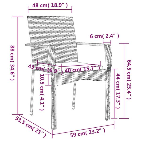 vidaXL 3 Piece Garden Dining Set with Cushions Black and Grey Poly Rattan