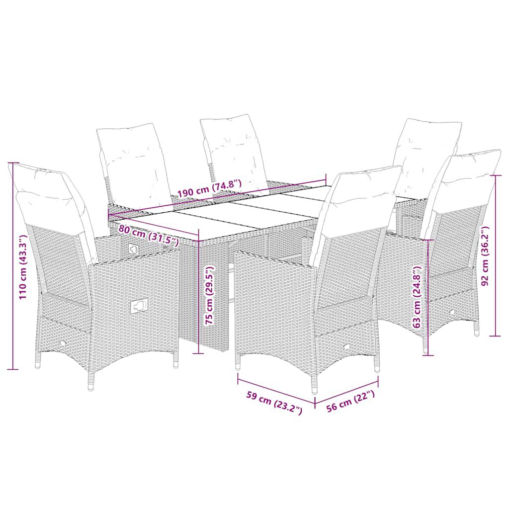 vidaXL 9 Piece Garden Dining Set with Cushions Brown Poly Rattan