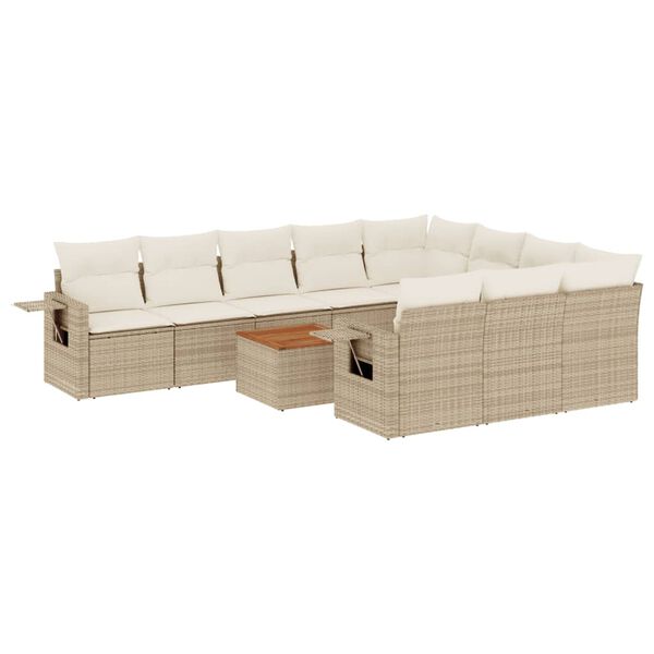 vidaXL 11 Piece Garden Sofa Set with Cushions Beige Poly Rattan