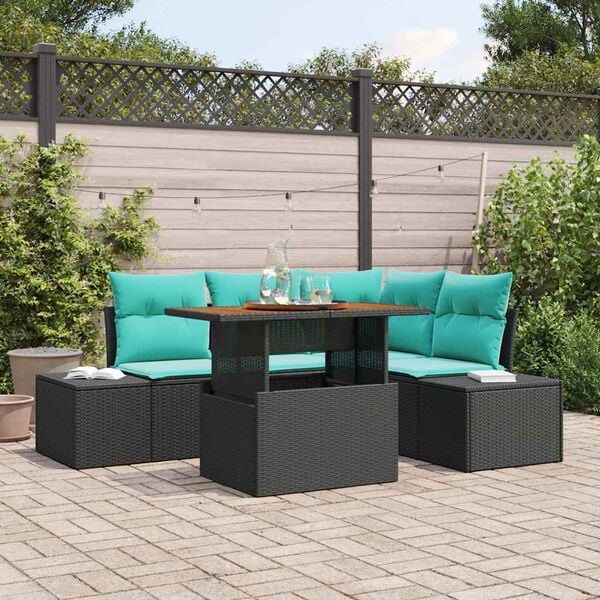 vidaXL Garden Sofa Set with Storage 5 pcs Black Poly Rattan