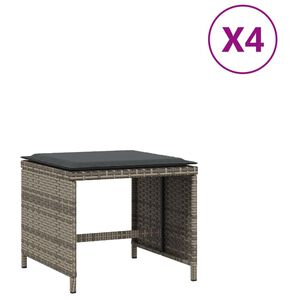 vidaXL Garden Stools with Cushions 4 pcs Grey 40x40x35 cm Poly Rattan