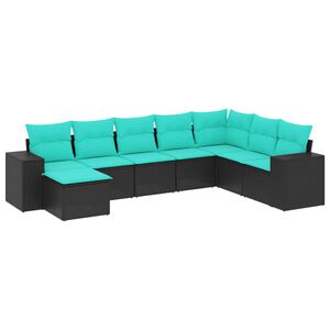 vidaXL 8 Piece Garden Sofa Set with Cushions Black Poly Rattan