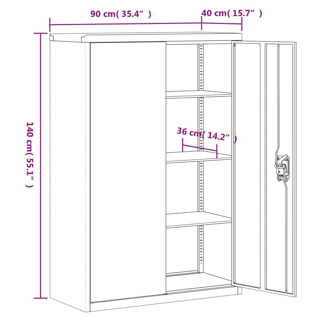 vidaXL File Cabinet White 90x40x140 cm Steel
