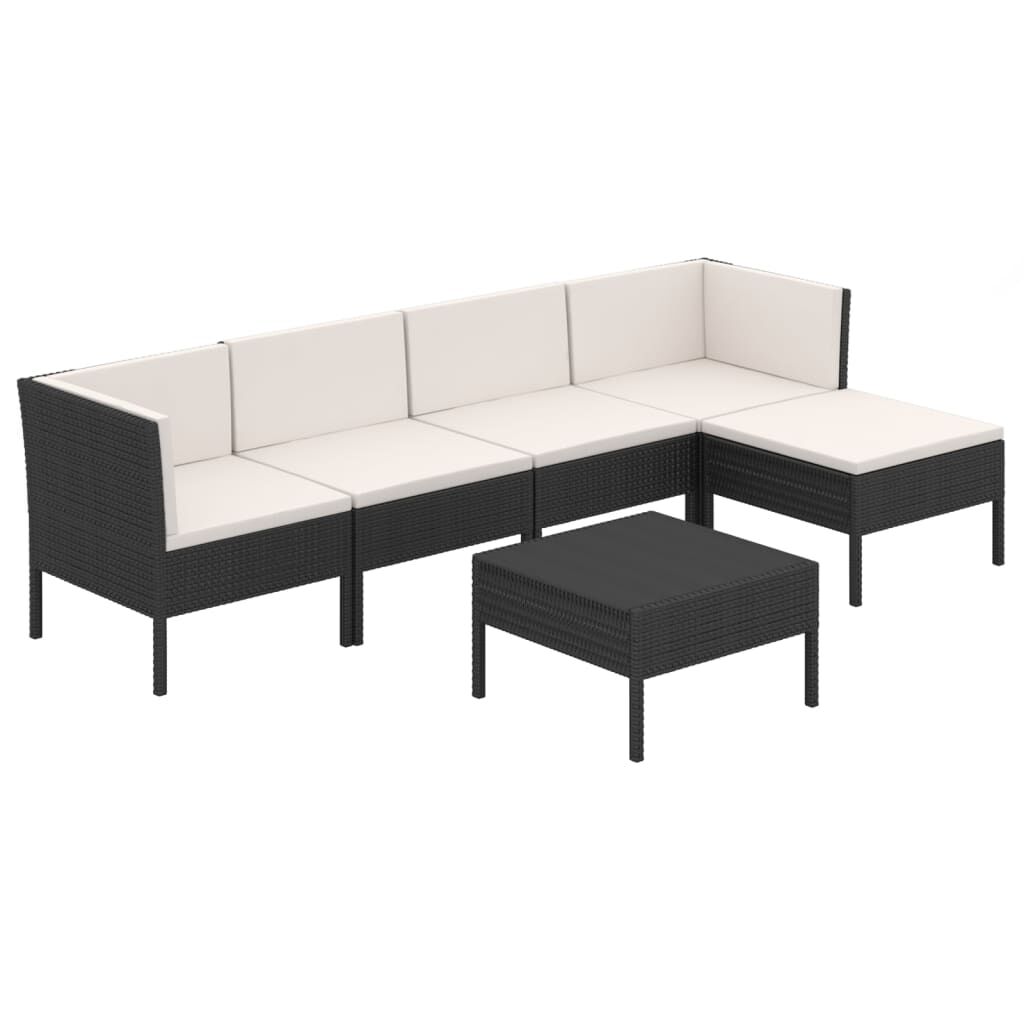 vidaXL 6 Piece Garden Lounge Set with Cushions Poly Rattan Black