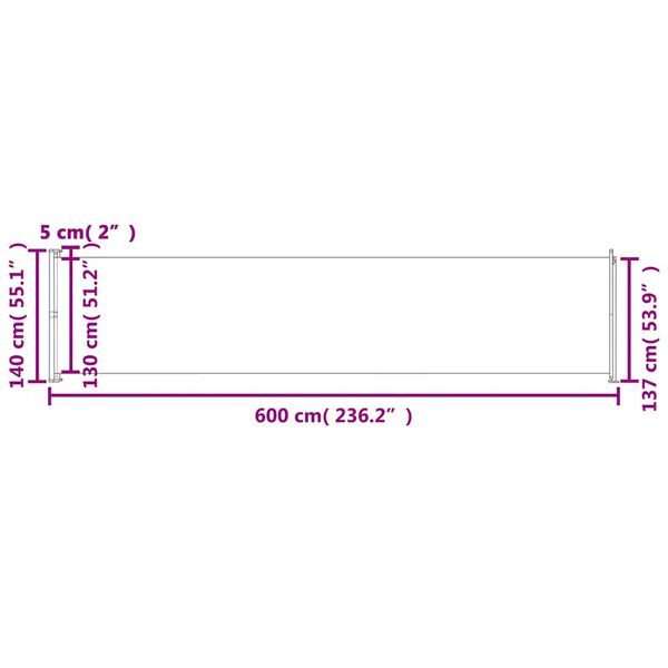 vidaXL Patio Retractable Side Awning 140x600 cm Cream