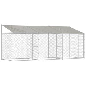 vidaXL Dog Cage with Roof Silver 600 x 200 x 258 cm Steel and PE