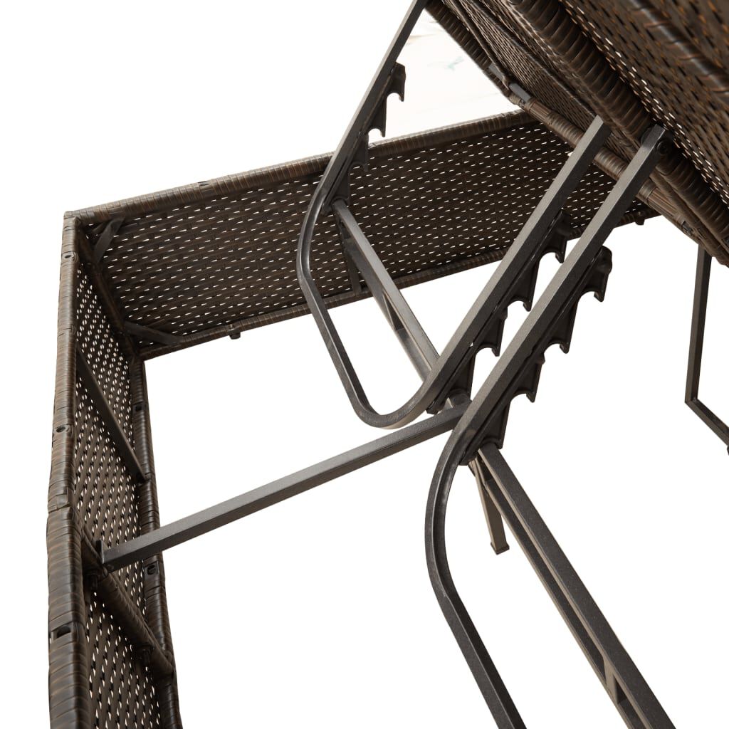 vidaXL Double Sun Lounger with Roof and Curtains Brown Poly Rattan