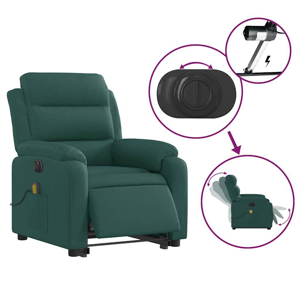 vidaXL Electric Stand up Massage Recliner Chair Dark Green Fabric