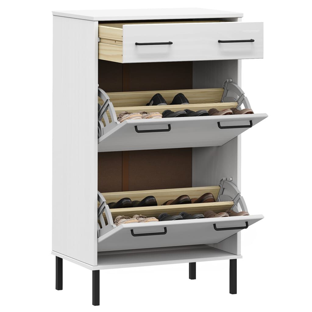 vidaXL Shoe Rack with Metal Legs White Solid Wood Pine OSLO