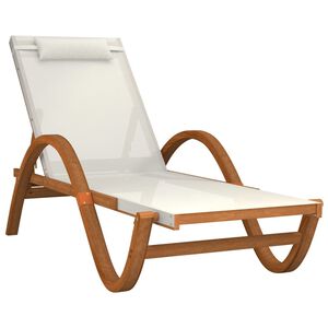 vidaXL Sun Lounger with Pillow White Textilene and Solid Wood Poplar