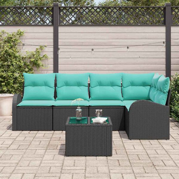 vidaXL Garden Sofa Set 6 pcs Black and Turquoise Poly Rattan