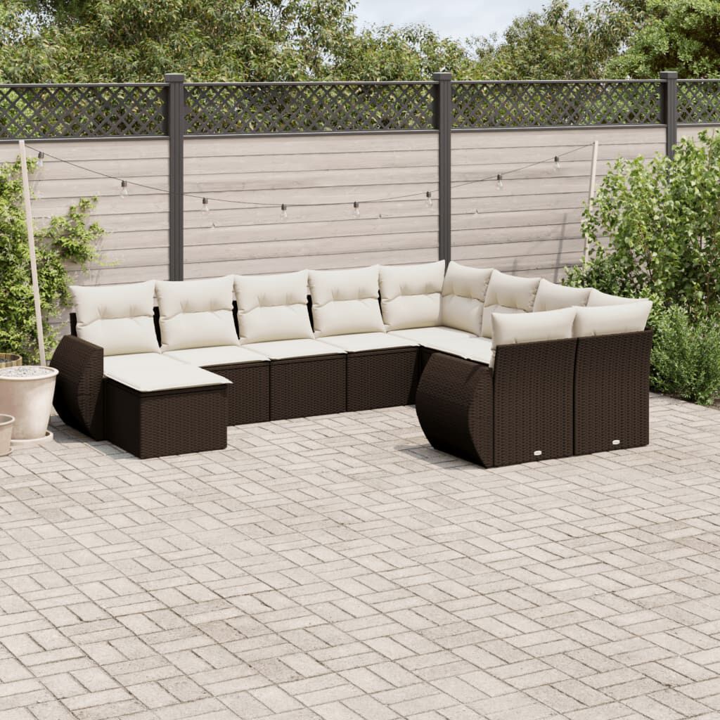 vidaXL 10 Piece Garden Sofa Set with Cushions Brown Poly Rattan
