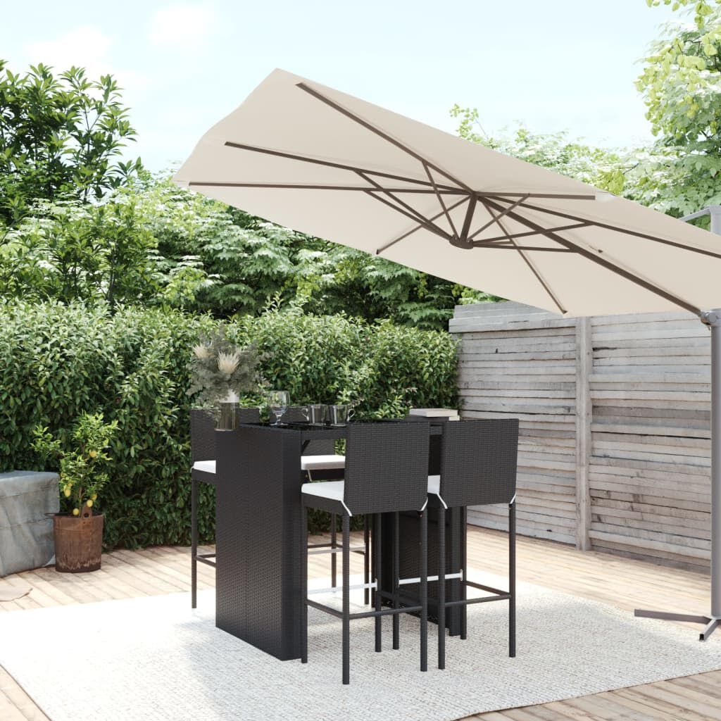 vidaXL 5 Piece Garden Bar Set with Cushions Black Poly Rattan