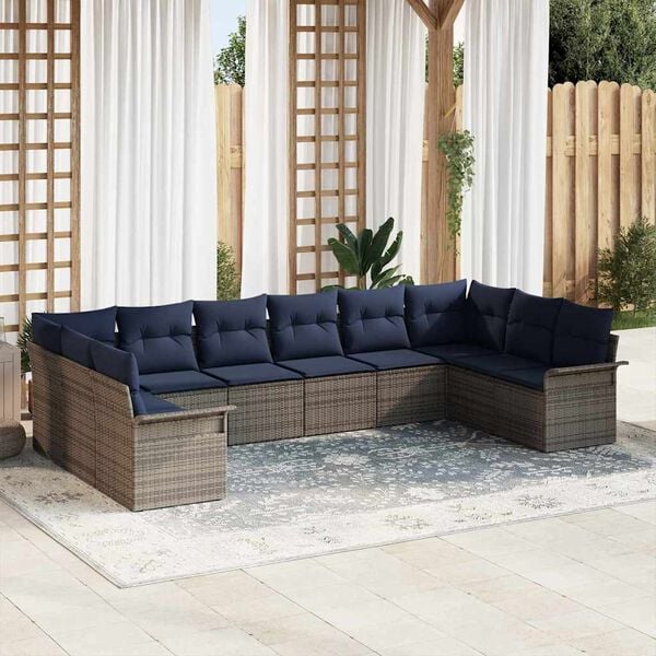 vidaXL Garden Sofa Set with Cushion 10 pcs Grey Poly Rattan
