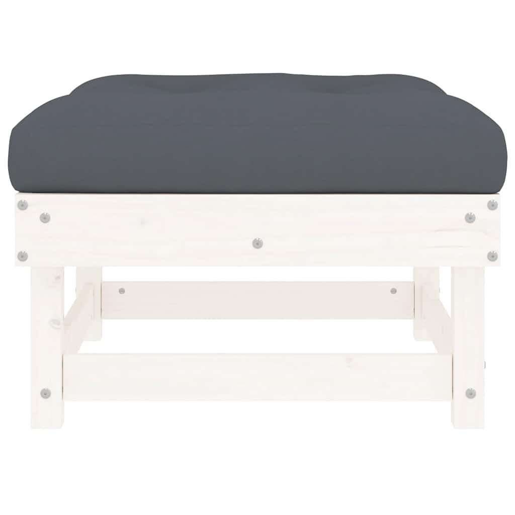 vidaXL Garden Footstools with Cushions 2pcs White Solid Wood Pine
