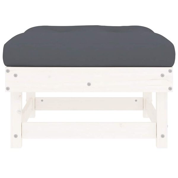 vidaXL Garden Footstools with Cushions 2pcs White Solid Wood Pine