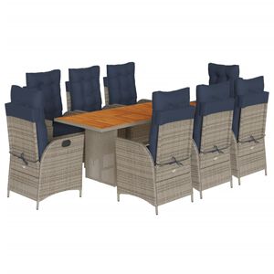 vidaXL 9 Piece Garden Dining Set with Cushions Grey Poly Rattan