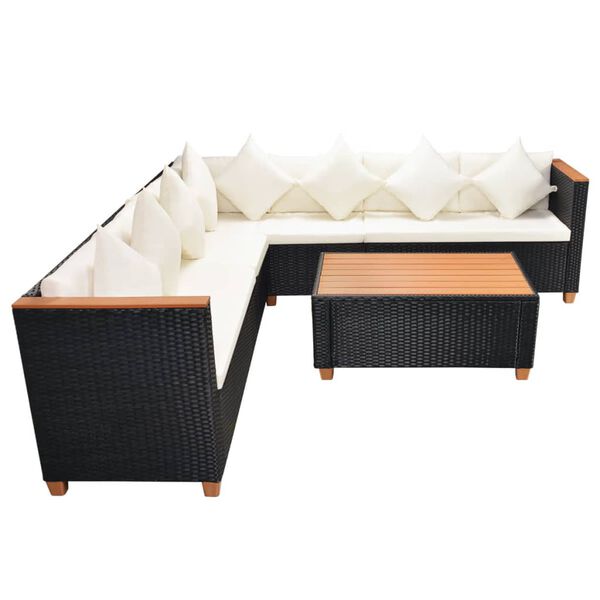 vidaXL 5 Piece Garden Lounge Set with Cushions Poly Rattan Black