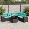 vidaXL 7 Piece Garden Sofa Set with Cushions Black Poly Rattan Acacia