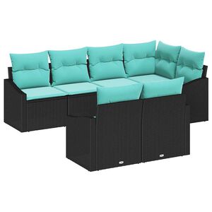 vidaXL Garden Sofa Set 7 pcs Black and Turquoise Poly Rattan