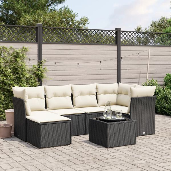 vidaXL 6 Piece Garden Sofa Set with Cushions Black Poly Rattan