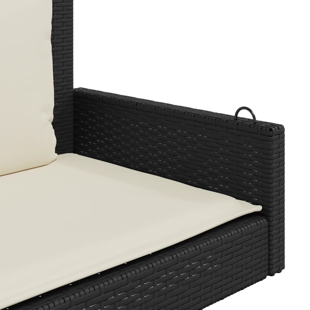 vidaXL Swing Bench with Cushions Black 119x56x48 cm Poly Rattan