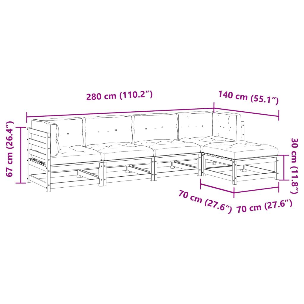 vidaXL 5 Piece Garden Sofa Set with Cushions Solid Wood Pine