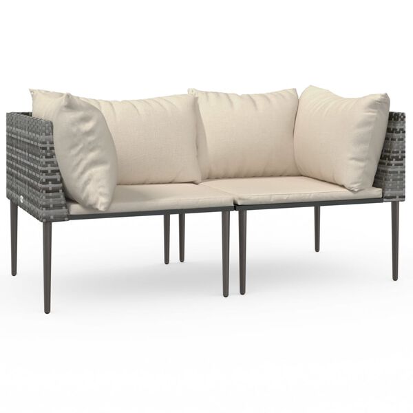 vidaXL Garden Corner Sofas with Cushions 2 pcs Grey Poly Rattan