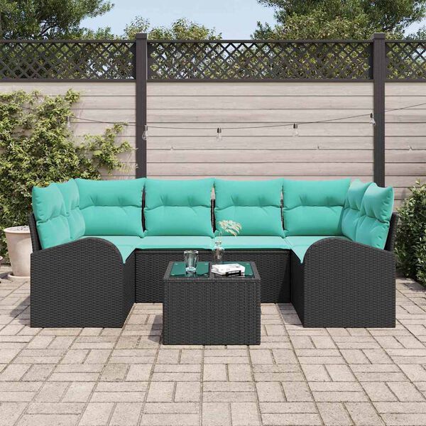 vidaXL Garden Sofa Set with Cushion Manual 7 pcs Black and Turquoise