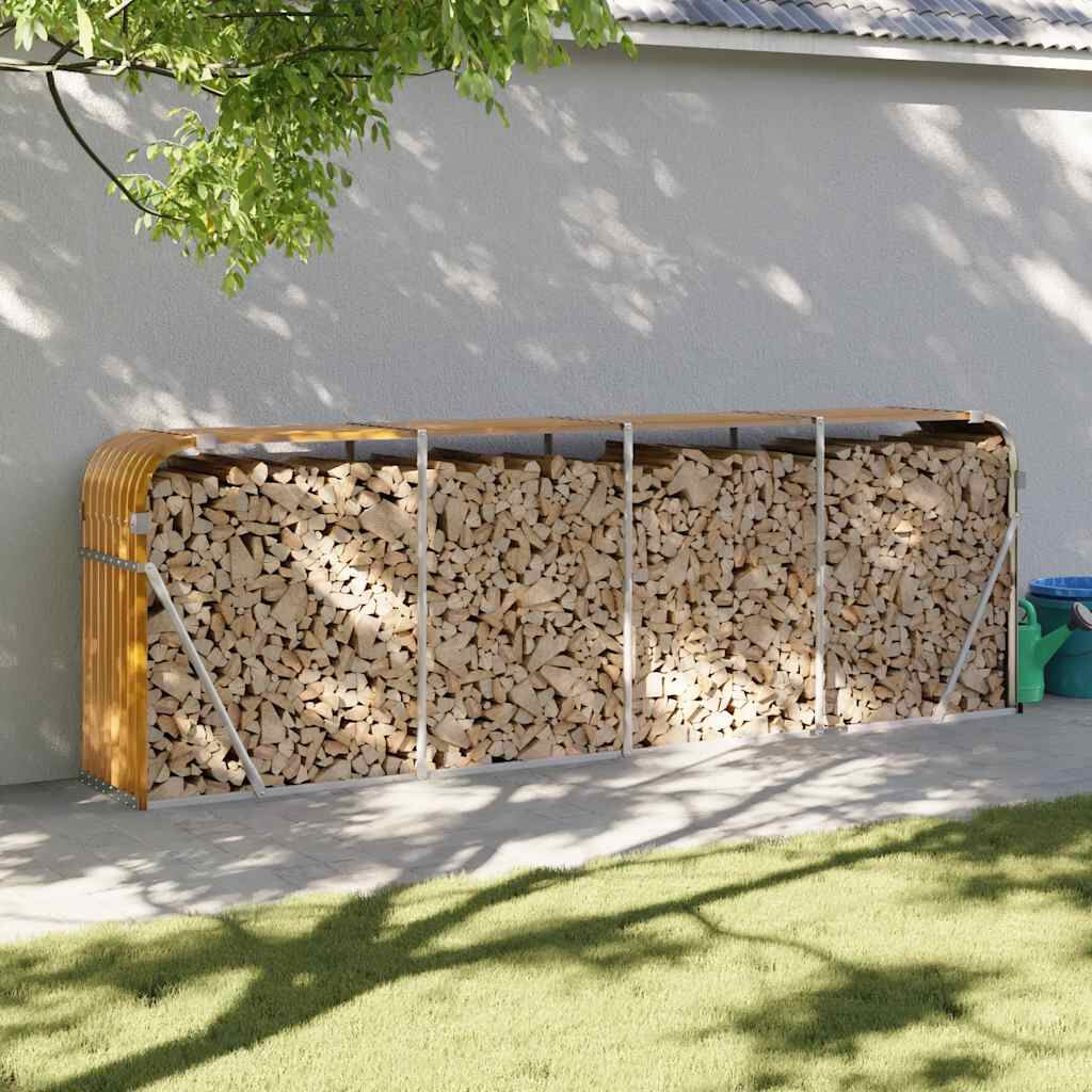 vidaXL Log Holder Light Brown 300x45x100 cm Galvanised Steel