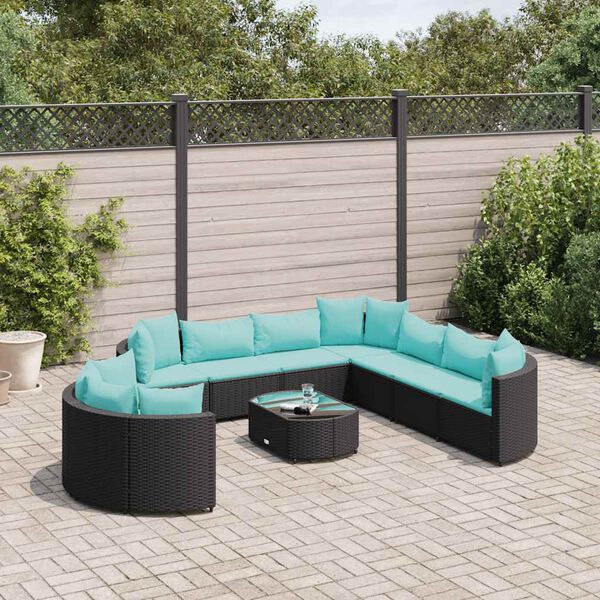 vidaXL 10 Piece Garden Sofa Set with Cushions Black Poly Rattan