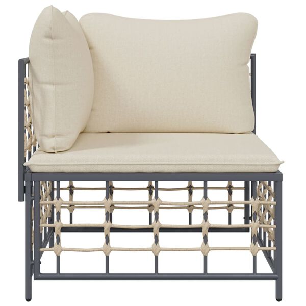 vidaXL Garden Corner Sofa with Beige Cushions Poly Rattan