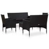 vidaXL 5 Piece Garden Lounge Set With Cushions Poly Rattan Black