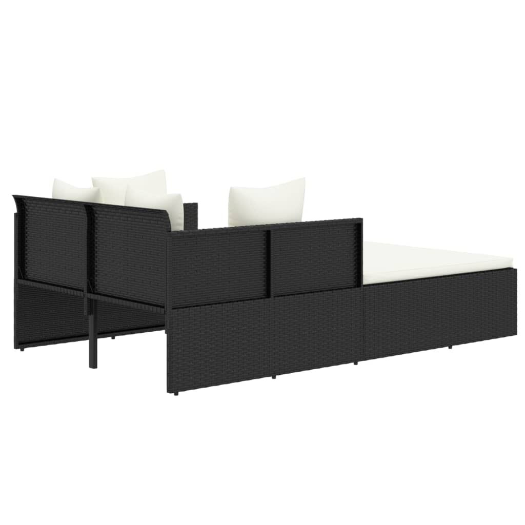 vidaXL Sunbed with Cushions Black 182x118x63 cm Poly Rattan