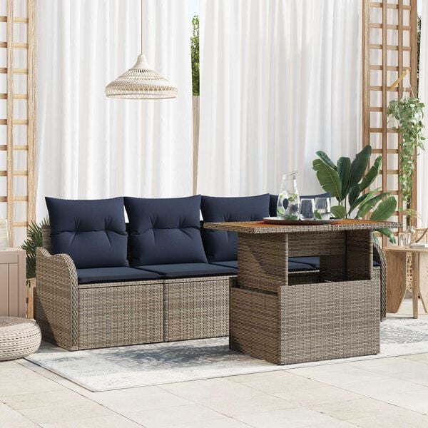 vidaXL 5 Piece Garden Sofa Set with Cushions Grey Poly Rattan Acacia